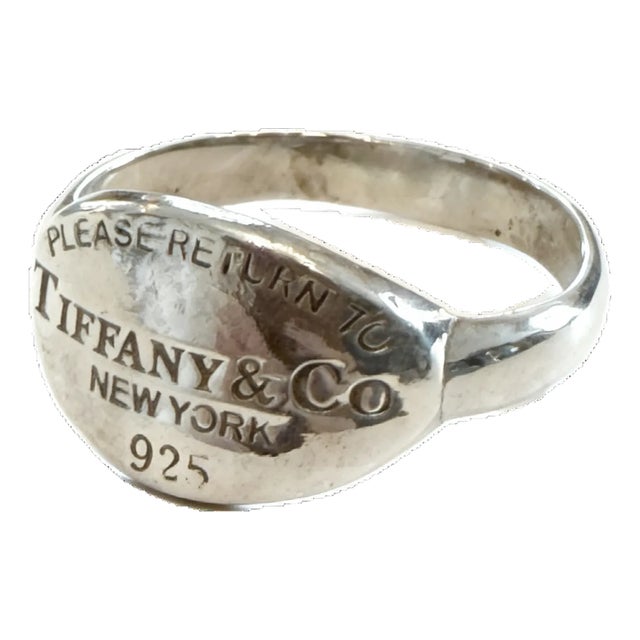 Late 20th Century Retro Sterling Silver "Return to Tiffany" Oval Tag Ring, Size 6 For Sale