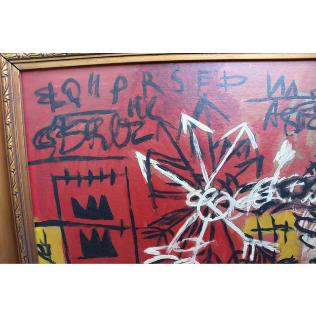 Wood After Basquiat, Neo-Expressionist Composition, 1980s, Oil & Wood For Sale - Image 7 of 9