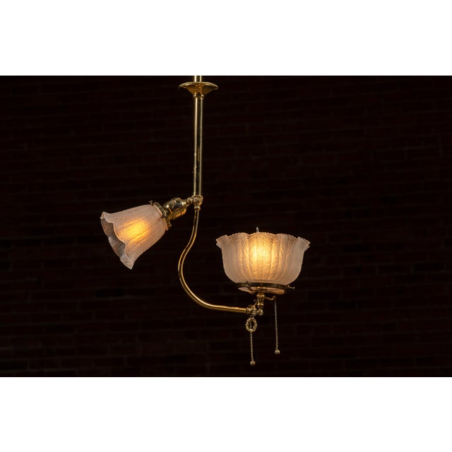 Early 20th Century Brass Pendant With Embossed Glass Shades For Sale In Chicago - Image 6 of 10