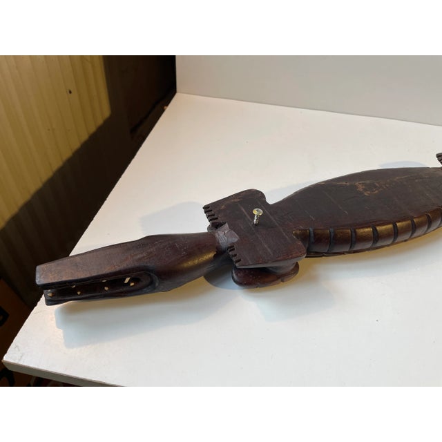 Brown Large Vintage Hand-Carved Dark Wood Crocodile, 1970s For Sale - Image 8 of 11