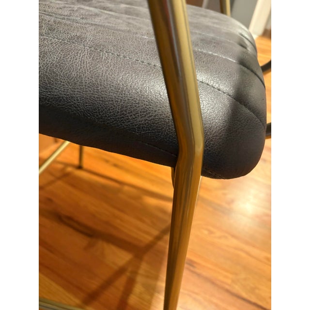 Modern Glam Heavy-Duty Dark Gray Faux Suede & Brass Counter Stools (300lb Capacity) - Set of 3 For Sale In New York - Image 6 of 11