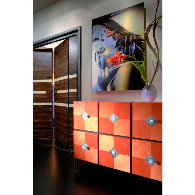Wood Two-Drawer Diamond Chest of Drawers in Orange-Stained Pear Wood from Aymeric Lefort For Sale - Image 7 of 9