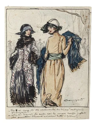 Luigi Bompard, Elegant Ladies, Watercolor and Ink, 1920s