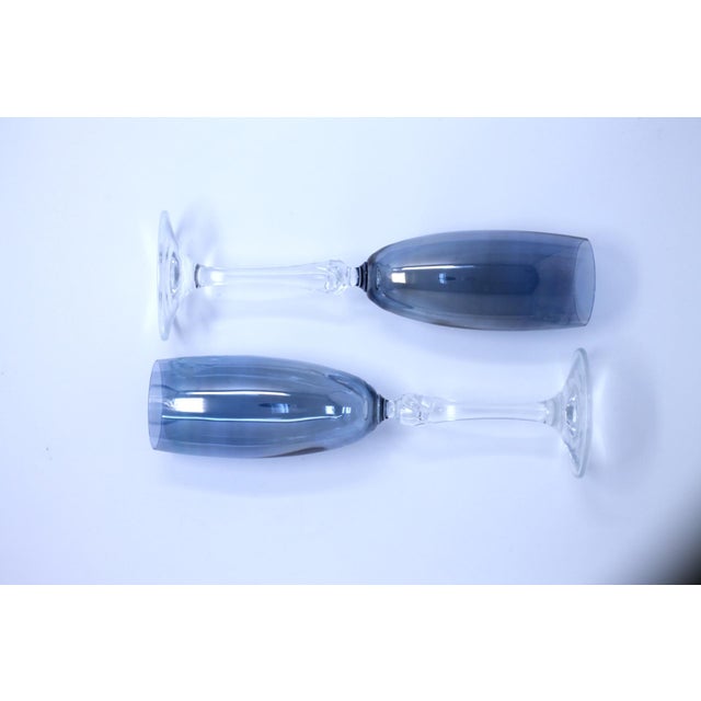 Transitional 1980s Bijoux Blue Iridescent Champagne Flutes For Sale - Image 3 of 4