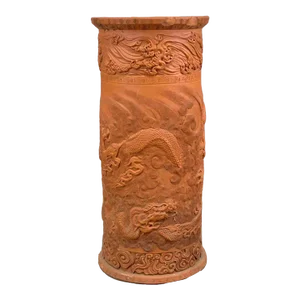 19th Century Japanese Meiji Era Dragon Embellished Tokoname Terracotta Red Ware Ceramic Umbrella Sta
