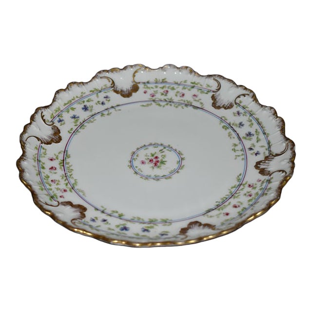 Limoges B and H France Floral Garlands Dinner Plate Brushed Double Gold For Sale