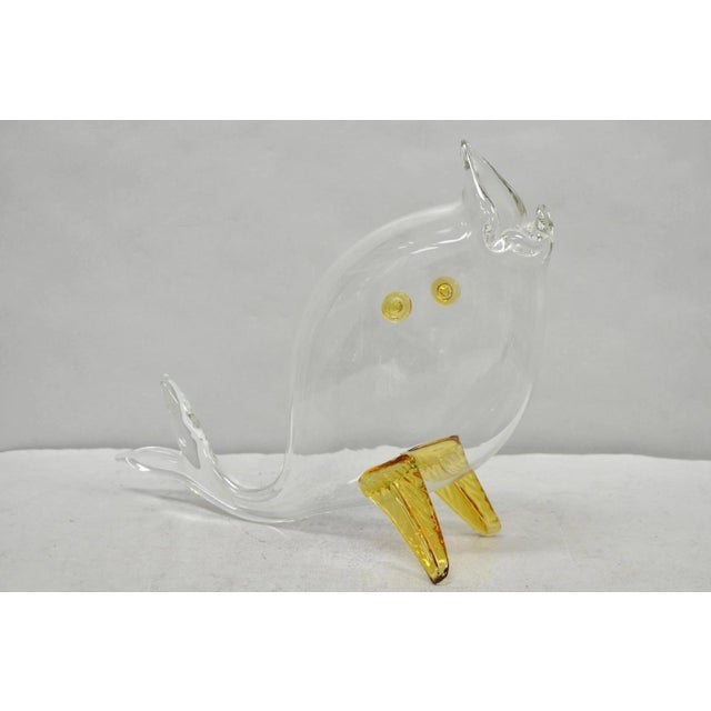 Vintage Mid Century Modern Blenko Style Amber Fin Blown Glass Fish Vase Bowl For Sale - Image 13 of 15