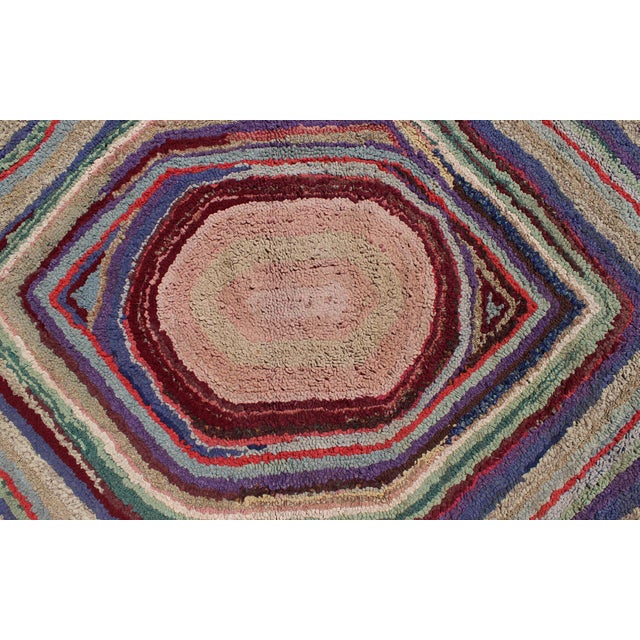 Early 20th Century Antique Multicolor American Hooked Rug in Layered Diamond Design & Geometric For Sale - Image 5 of 5