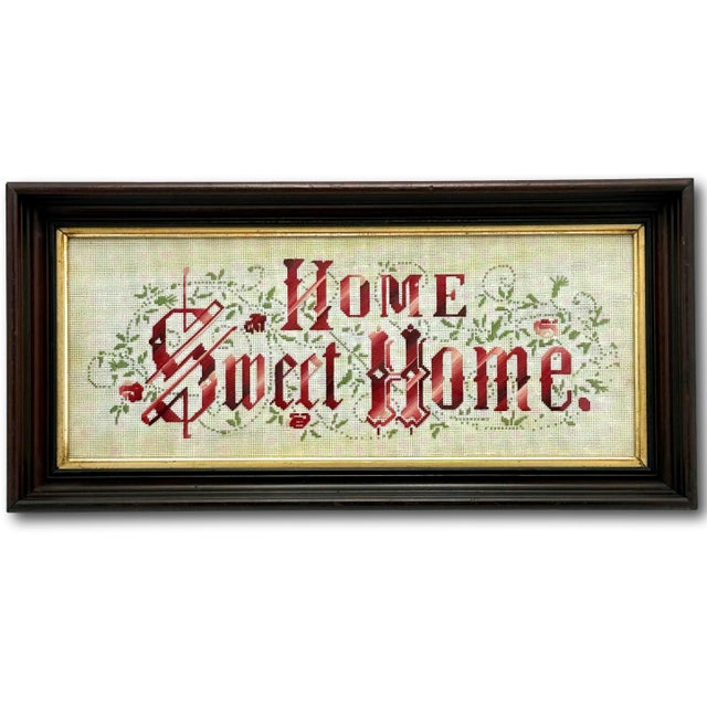 Classic Antique American Victorian Embroidered "Home Sweet Home" Motto in Original Black Walnut Frame For Sale - Image 10 of 12