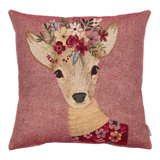 Daisy Deer Woven Cushion With Feather Filler - 42x42cm (17"x17") For Sale