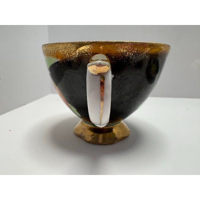 Vintage Hand Painted Japan Teacup and Saucer, Black and Gold Fruit Tea Cup, Art Deco Hollywood Regency Porcelain For Sale - Image 4 of 10