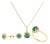 10K Yellow Gold Green Emerald and 3/8 Cttw Diamond Halo Jewelry Set (Earrings, Pendant & Ring) For Sale