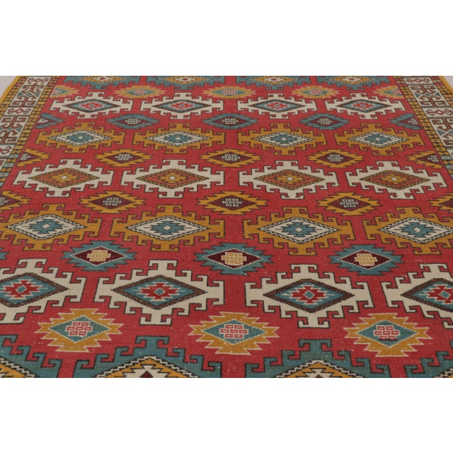 Rug & Kilim Vintage Oushak Rug in Red With Bold, Colorful Geometric Patterns - Rug & Kilim For Sale - Image 4 of 8