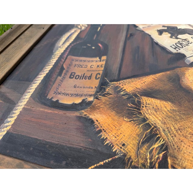 Late 20th Century Vintage Original Trompe-L’Oeil Western Still Life Oil Painting in Rustic Wood Frame For Sale - Image 5 of 12