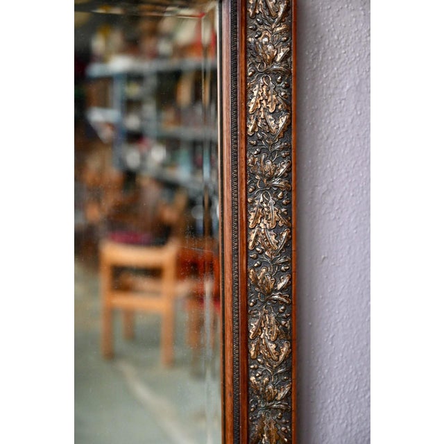 Antique Bohemian Mirror in Embossed Metal Frame with Oak Leaves, 1950s For Sale - Image 4 of 10