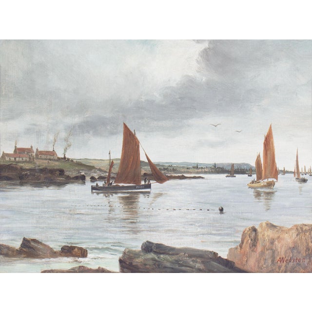 An oil on canvas painting of a harbor by the British artist Alexander Webster (1841-1913). This piece depicts sailboats in...