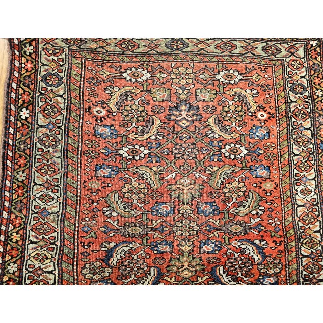 19th Century Persian Farahan Wide Runner, Hand-Knotted Wool, Allover Herati Geometric Pattern, Red & Green, 4x14 For Sale - Image 10 of 16