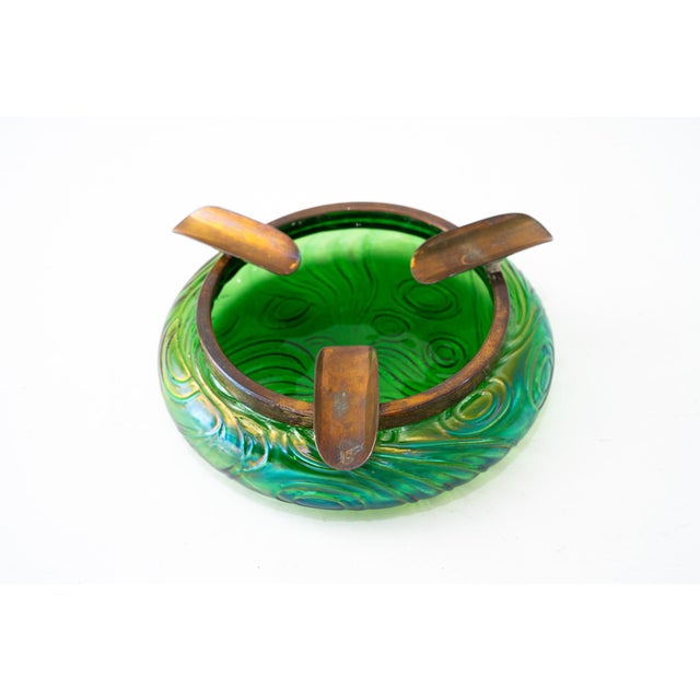 Antique Art Nouveau Bohemian Czech Kralik Green Iridescent Glass Ashtray, 1908 For Sale - Image 3 of 9