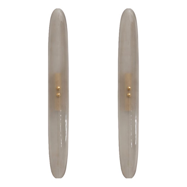 Mid-Century Modern Smoke Murano Glass Sconces in the style of Fontana Arte, 2000, Set of 2 For Sale