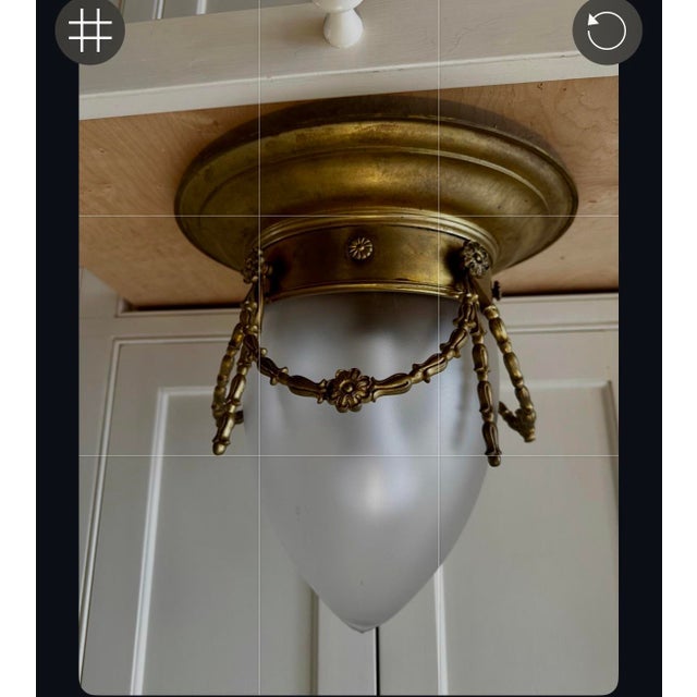 American Pair of Large Vintage Brass and Glass Ceiling Fixtures For Sale - Image 3 of 7