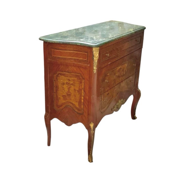 French Mid 20th Century Dresser French Style Wood Chest With Marble Top Vintage Commode Classic Decor For Sale - Image 3 of 8