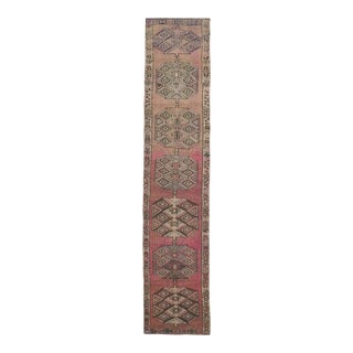 Vintage Turkish Hand-Knotted Wool Cotton Pink Runner Rug For Sale