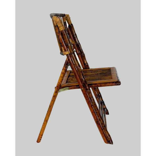 Late 20th Century Vintage Bamboo and Rattan Folding Chairs - A Pair For Sale - Image 5 of 10