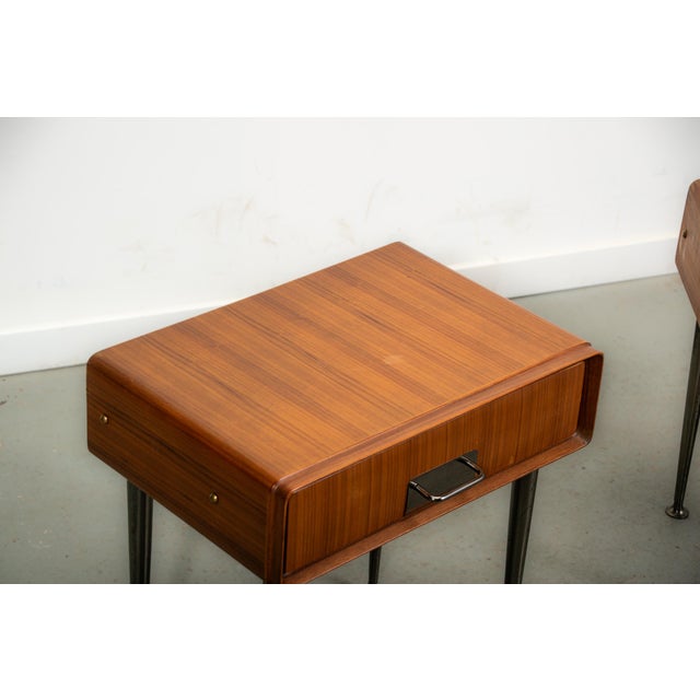 Italian Nightstands in Teak with Brass Details. 1970s, Set of 2 For Sale - Image 10 of 12