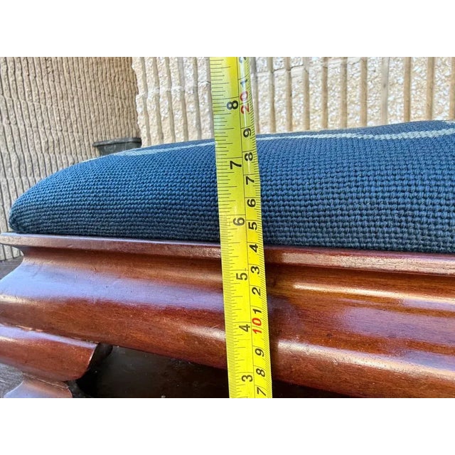 Wood Antique American Empire Mahogany Flower Needlepoint Small Ottoman For Sale - Image 7 of 9