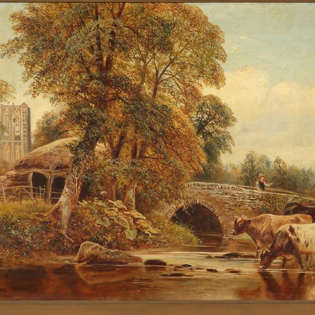 W. V. Tippel, Landscape with Cows and Shepherd, 1886, Oil on Canvas For Sale - Image 3 of 14