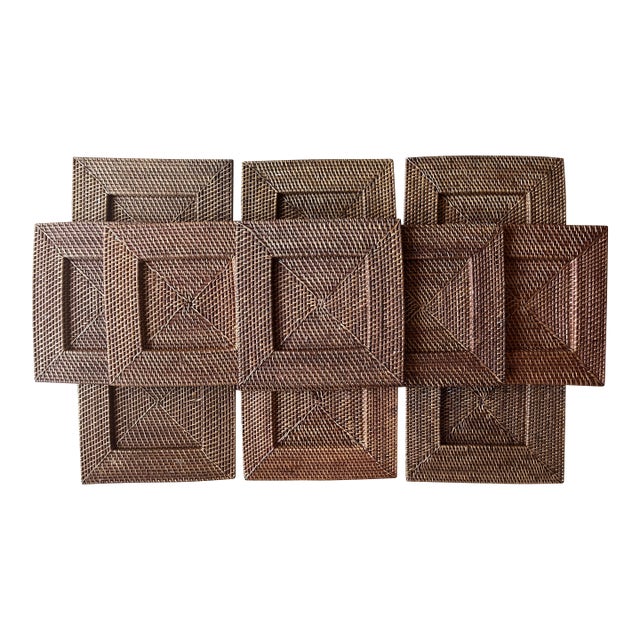Woven Brown Rattan Square 13" Chargers-Set 12 For Sale