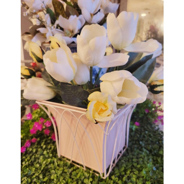 Pale Pink Lacquered Metal Caged Planter Pot For Sale - Image 9 of 11