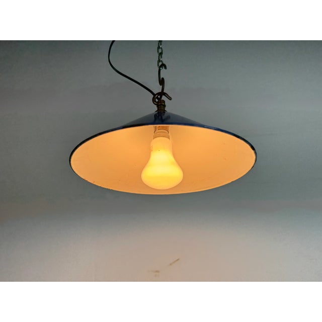 Industrial Blue Enamel Factory Pendant Lamp, 1950s For Sale - Image 16 of 17