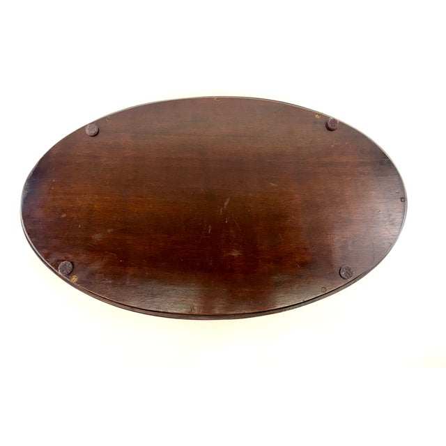 Brown Antique Edwardian Mahogany Inlaid Serving Tray With Brass Handles For Sale - Image 8 of 9
