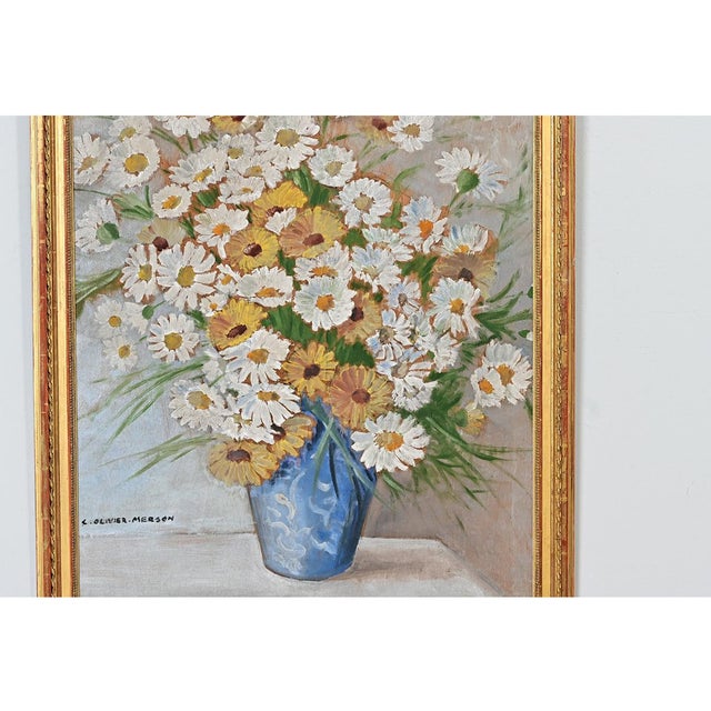 French Vintage Framed Oil Painting of Daisies For Sale - Image 4 of 11