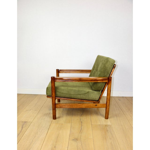 Vintage Wooden Armchair in Yellow-Olive from Z. Baczyk For Sale - Image 9 of 12