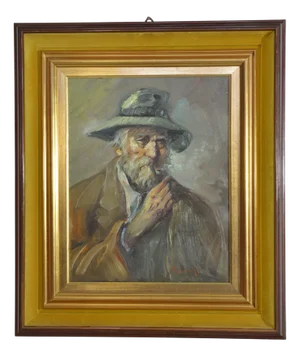 Roberto Carignani, Portrait of a Man with a Pipe, 1950s, Oil on Canvas, Framed