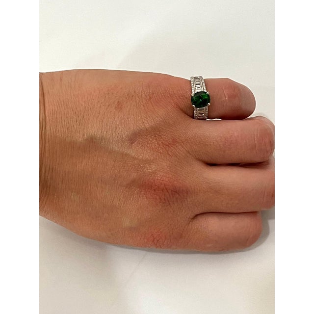 1.8 Carat Oval Tsavorite and 1.0 Carat Diamond Ring in Platinum Estate Size 6 For Sale - Image 12 of 18