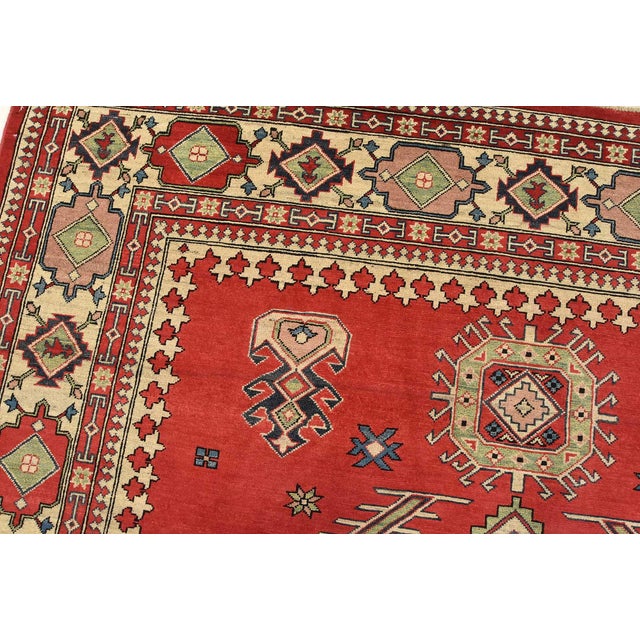 Kazak Rug 8'4'' X 11'3'' Red Wool Tribal Hand-Knotted Oriental Carpet For Sale In Philadelphia - Image 6 of 12