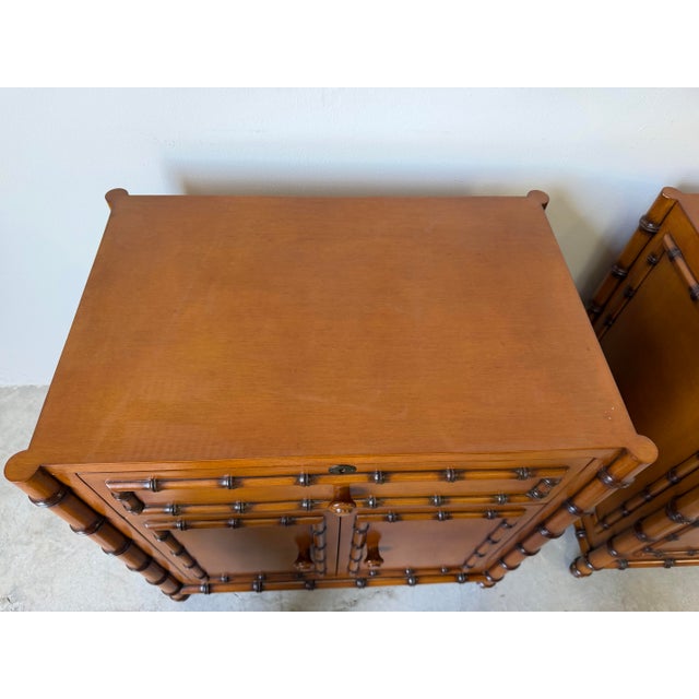 Williams Sonoma Home Faux Bamboo Carved Wood Nightstands – A Pair For Sale - Image 11 of 12