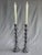 This pair of vintage candlesticks feature a striking barley twist stem that mimics a classic-open-helix design. The silver...