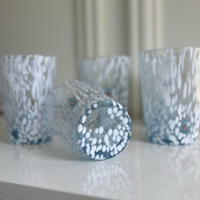 White Cloud Murano Style Millefiori Drinking Glasses Tumblers - Set of 6 For Sale - Image 4 of 9