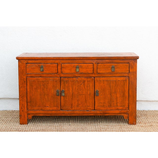 Rustic Vintage Rust Orange Painted Sideboard For Sale - Image 3 of 12