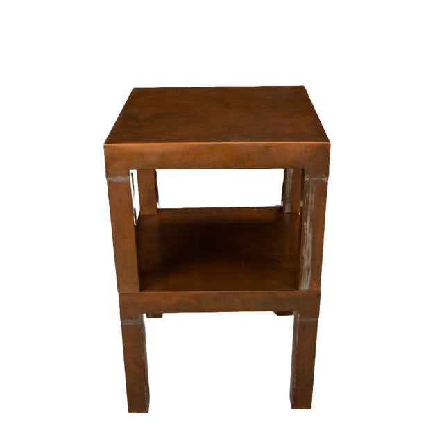 Wood 1970s Parsons Style Square Copper Cladded Low Side Accent Tables - A Pair For Sale - Image 7 of 11