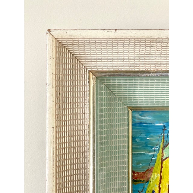 Petite Vintage Expressionist Sailboat Seascape in Amazing 2-Tone Double Frame, Glazed For Sale - Image 4 of 13