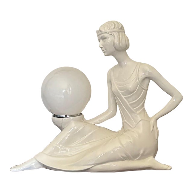 1960s Sculptural Italian Art Deco Style Table Lamp With Globe Shade For Sale
