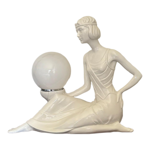 1960s Sculptural Italian Art Deco Style Table Lamp With Globe Shade
