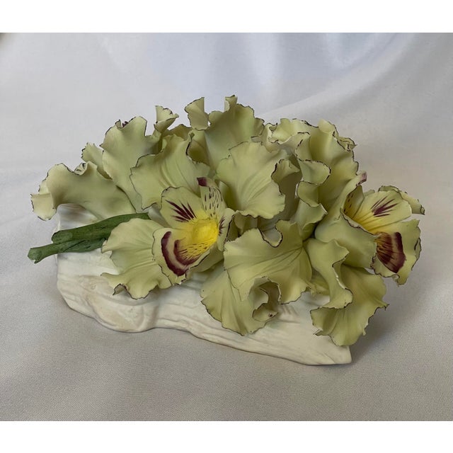 Stunningly Beautiful Vintage Capodimonte Orchid. This piece is done in a lovely, green with purple and yellow orchids...