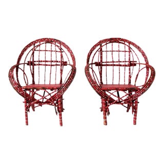 Antique Adirondack Children's Twig Chairs Pair For Sale