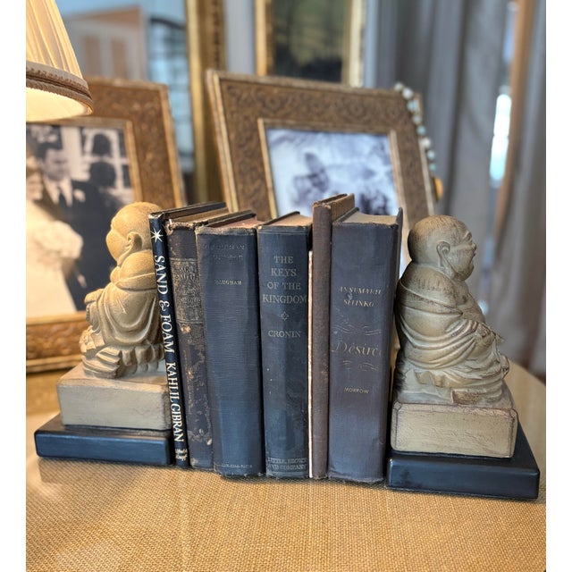 Vintage Chinoiserie Laughing Buddha Bookends For Sale - Image 9 of 11
